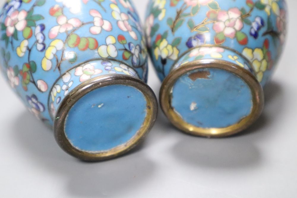 A pair of small Chinese cloisonne vases, 13cm
